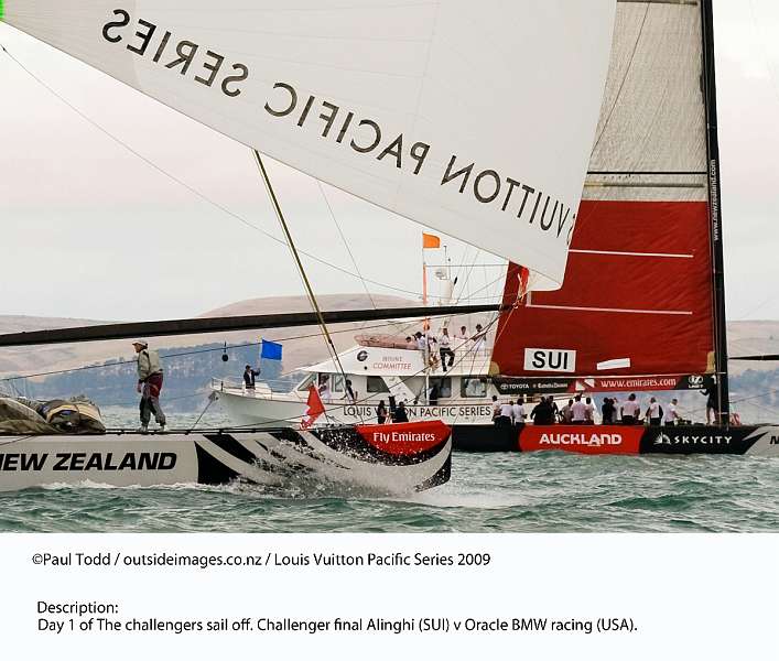HD20090211-1832.JPG - Louis Vuitton Pacific Series 2009 Auckland, New Zealand.  Day 1 of The challengers sail off. Challenger final Alinghi (SUI) v Oracle BMW racing (USA). Credit line must read: ©Paul Todd/outsideimages.co.nzContact paul@outsideimages.co.nz